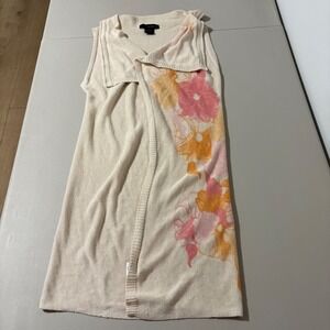 Calvin Klein Jeans Womens Cream Floral Knit Cape Vest Linen Blend Petite‎ Medium
